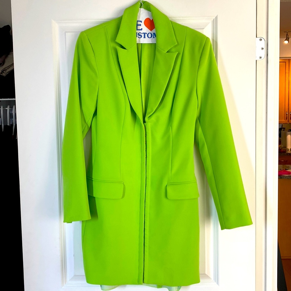 Zara Neon Lime Green Mini Dress Blazer